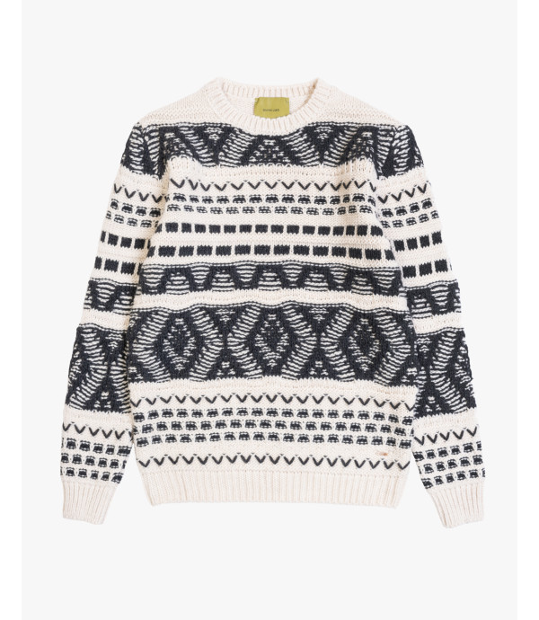 Maglia jacquard girocollo con motivo geometrico in misto lana