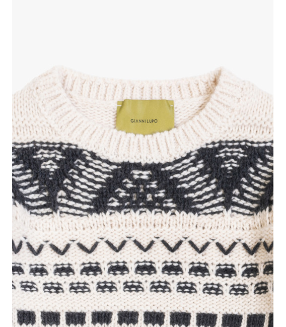 Maglia jacquard girocollo con motivo geometrico in misto lana