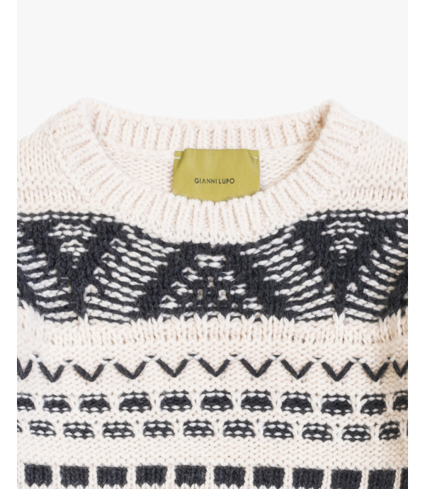 Maglia jacquard girocollo con motivo geometrico in misto lana