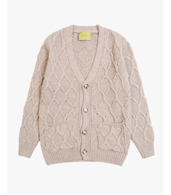 V-neck cardigan with diamond knit pattern in wool blend