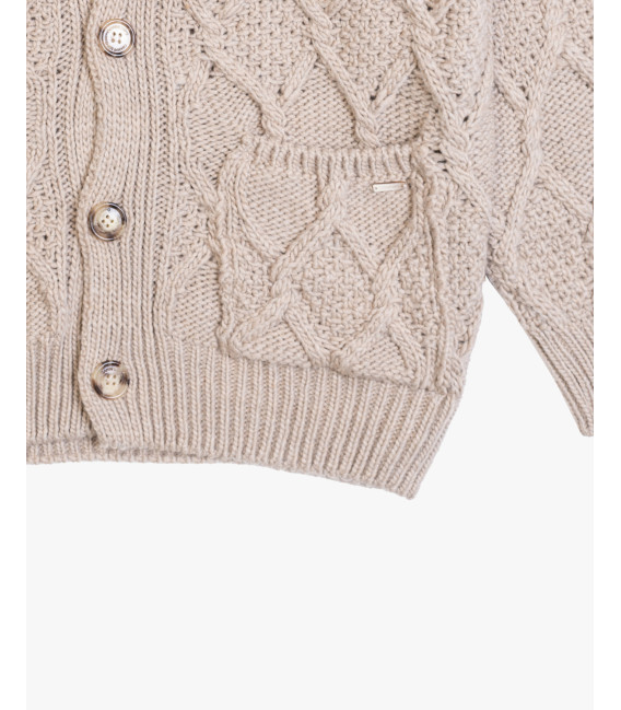 V-neck cardigan with diamond knit pattern in wool blend