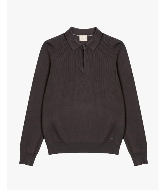 Ribbed cotton quarter zip polo sweater