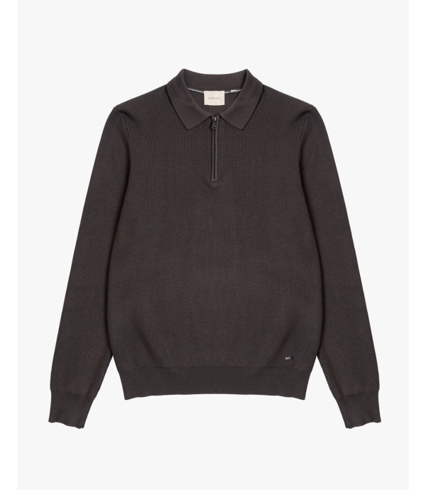 Ribbed cotton quarter zip polo sweater