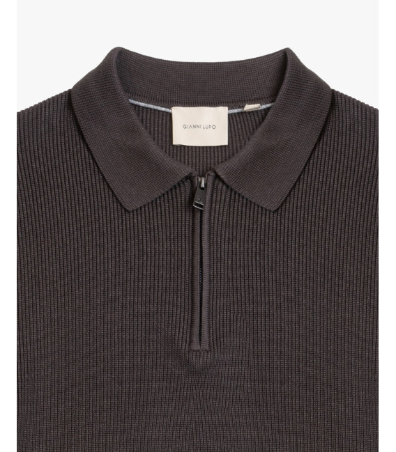 Ribbed cotton quarter zip polo sweater