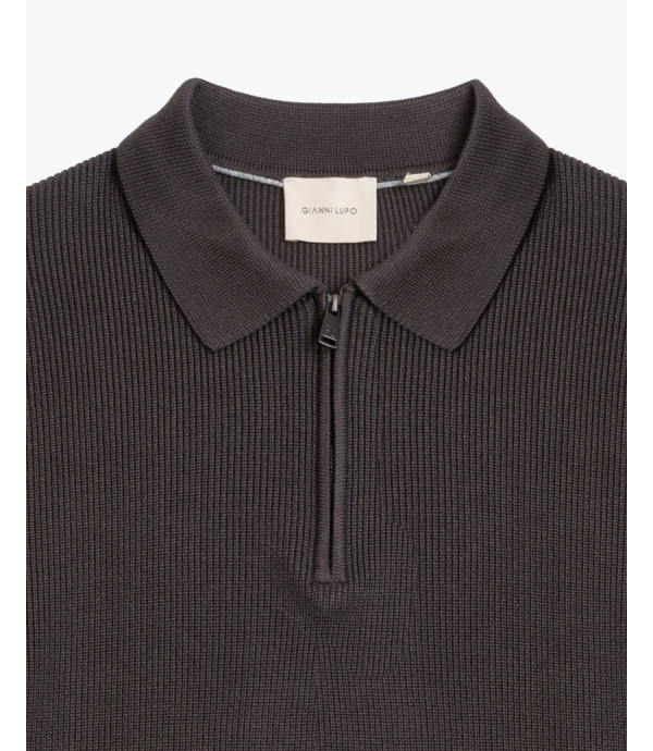 Ribbed cotton quarter zip polo sweater