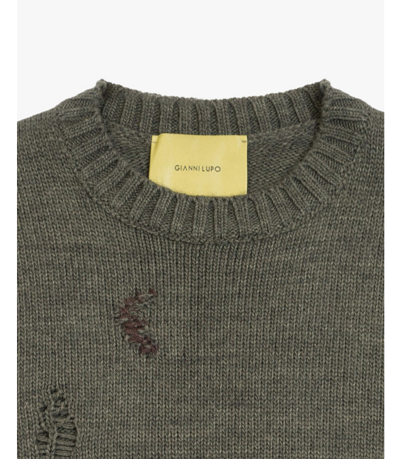 Maglia girocollo effetto rovinato in misto lana