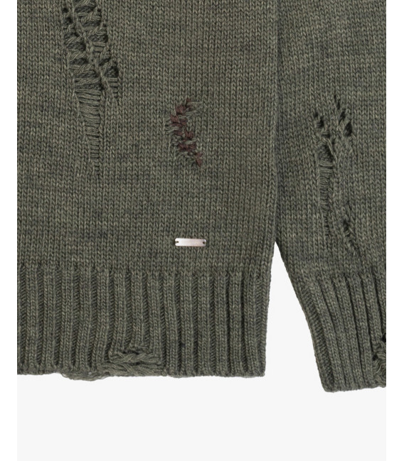 Maglia girocollo effetto rovinato in misto lana