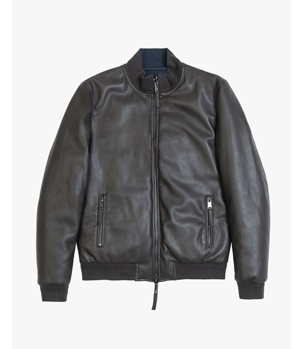 Faux-leather doubleface bomber jacket