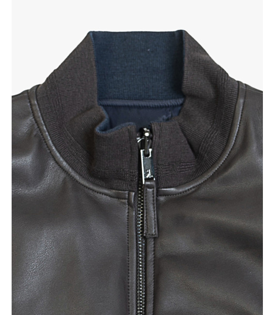Faux-leather doubleface bomber jacket