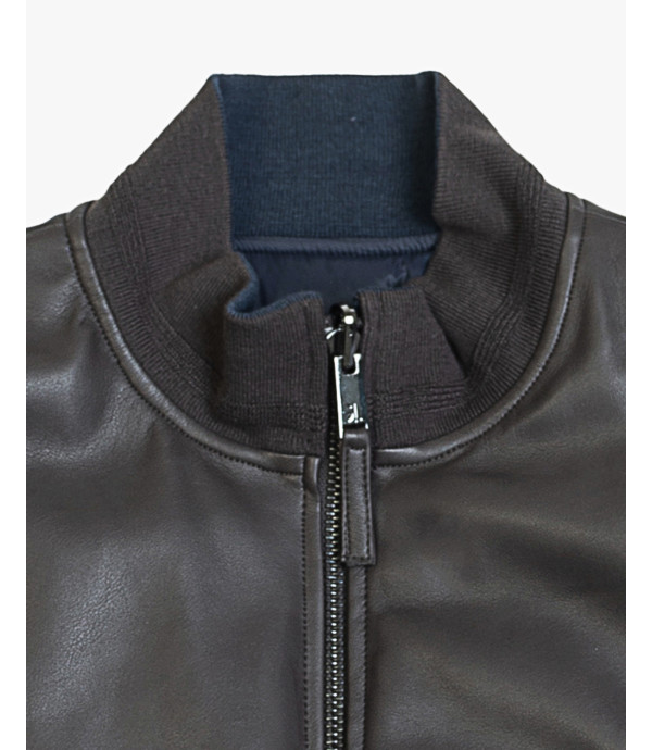 Faux-leather doubleface bomber jacket