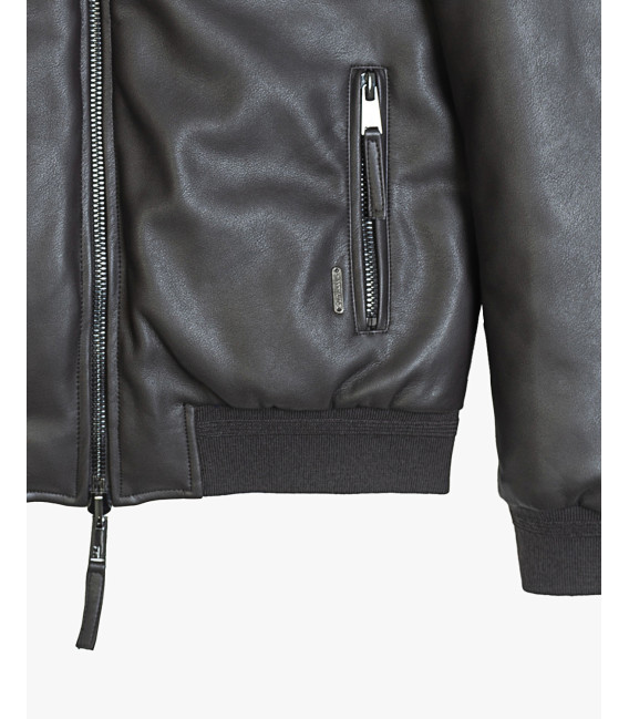 Faux-leather doubleface bomber jacket