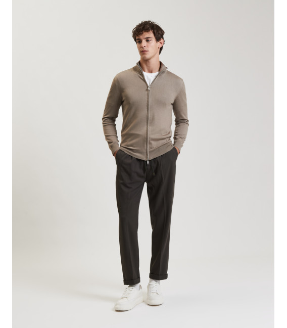 Fine-knit cardigan with high collar