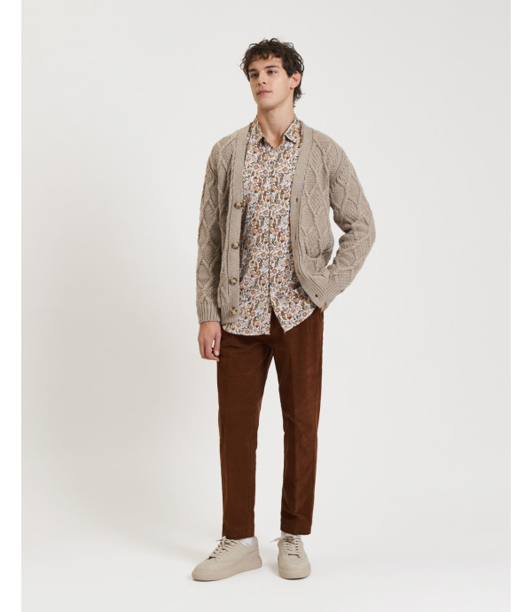 V-neck cardigan with diamond knit pattern in wool blend
