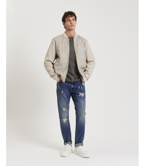 Giacca bomber con maniche a costa inglese