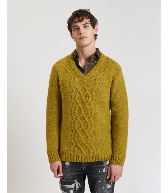 V-neck cable-knit sweater