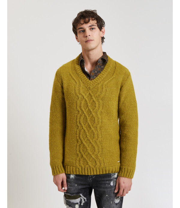 V-neck cable-knit sweater