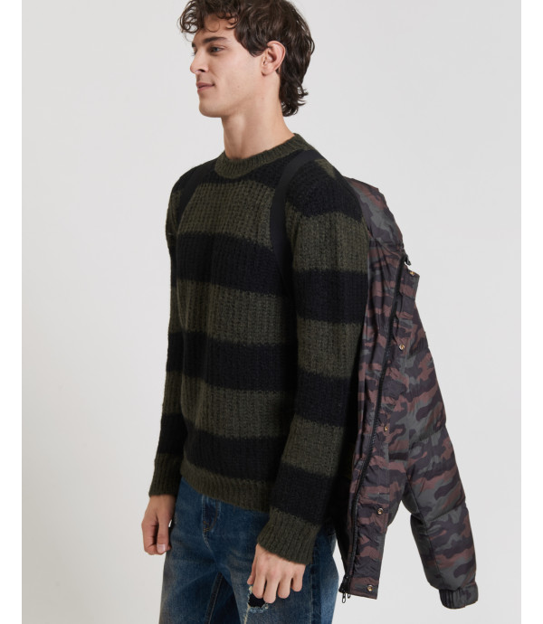 Maglia girocollo a righe spesse in misto lana
