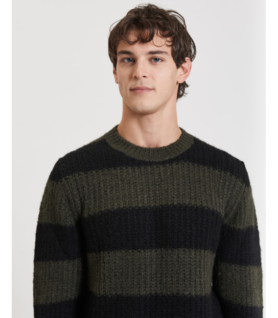 Maglia girocollo a righe spesse in misto lana