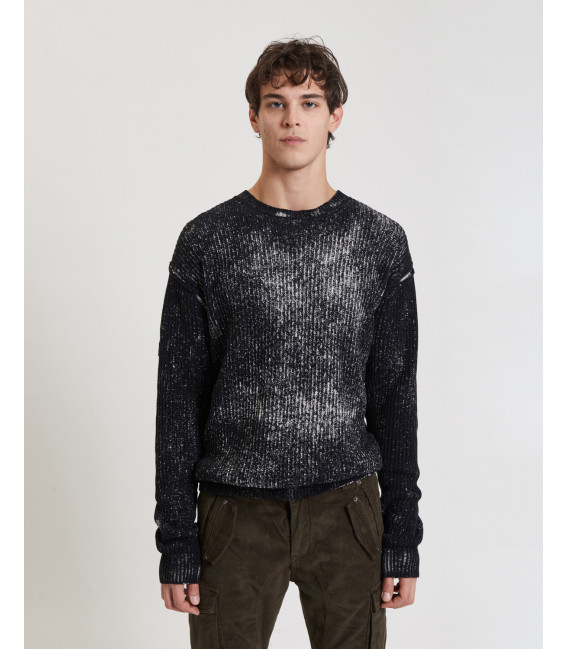 Maglione girocollo in cotone con effetto delave