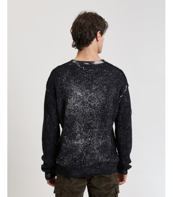 Maglione girocollo in cotone con effetto delave