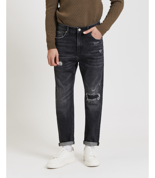 Jeans GRANT carrot fit neri con toppa