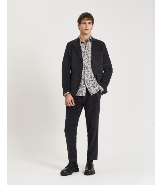 Camicia in cotone floreale in velluto a coste