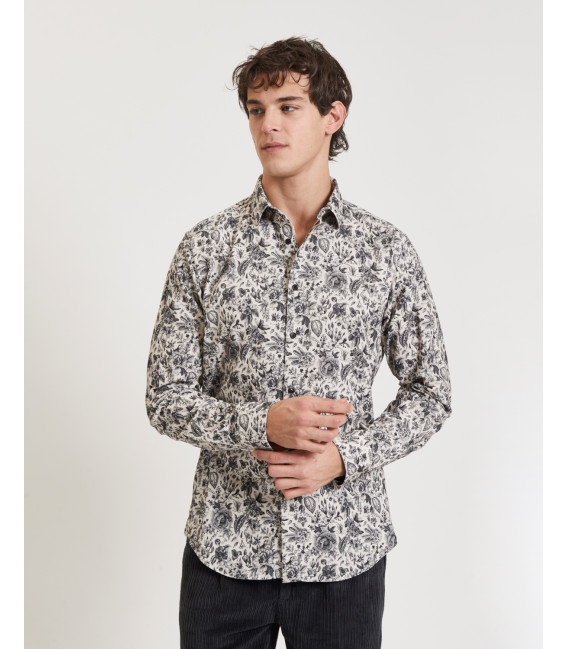 Camicia in cotone floreale in velluto a coste