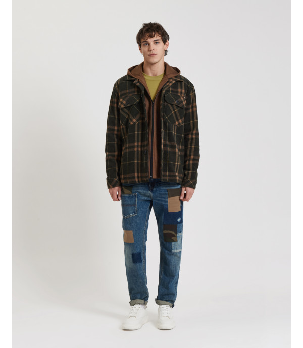 Overshirt a quadri con pettorina e cappuccio removibile