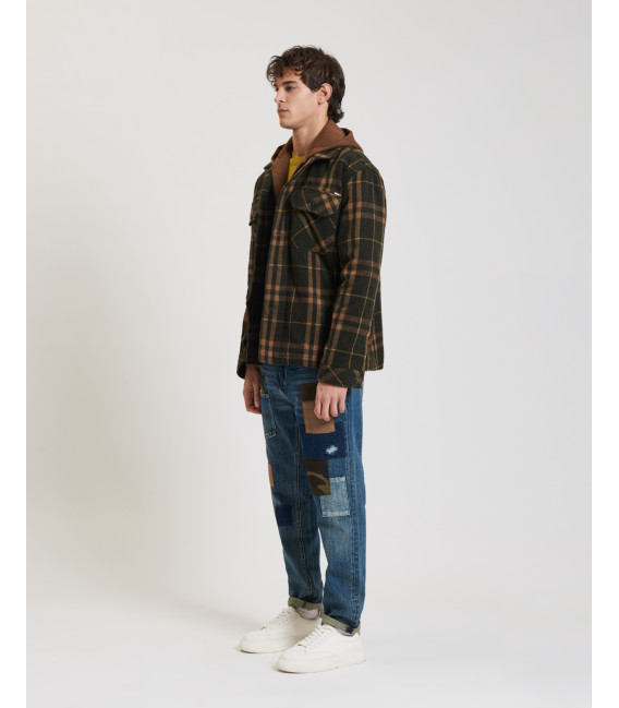 Overshirt a quadri con pettorina e cappuccio removibile