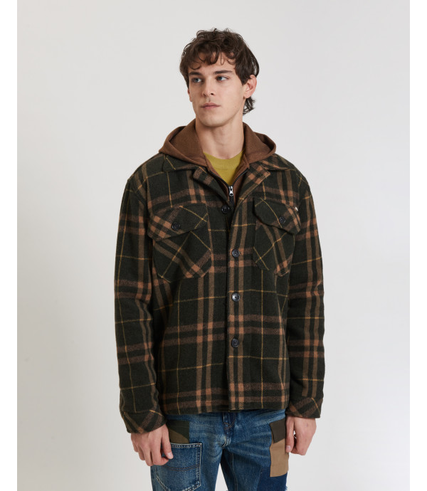 Overshirt a quadri con pettorina e cappuccio removibile