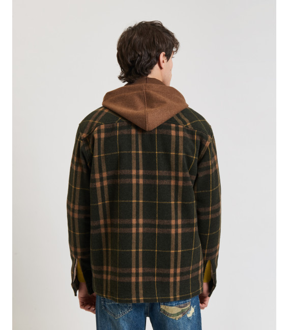 Overshirt a quadri con pettorina e cappuccio removibile