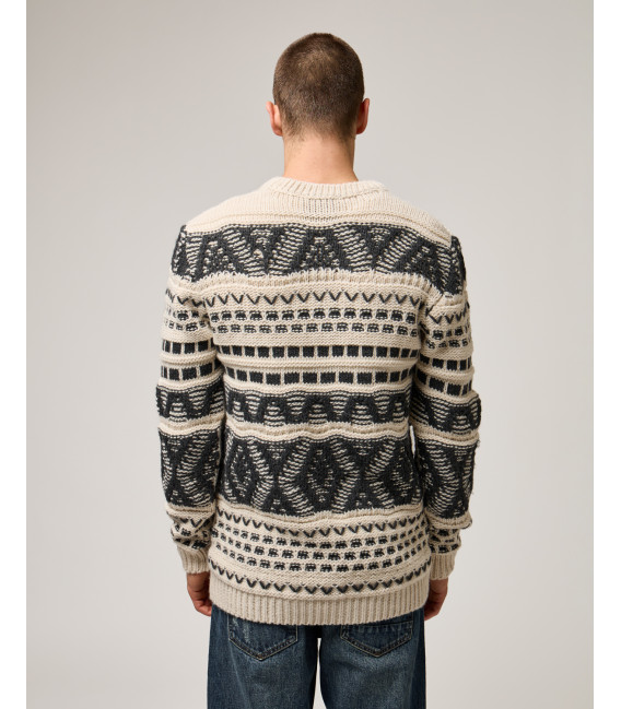 Maglia jacquard girocollo con motivo geometrico in misto lana