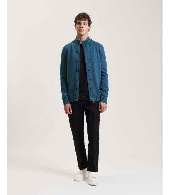 Knitted cardigan with funnel neck