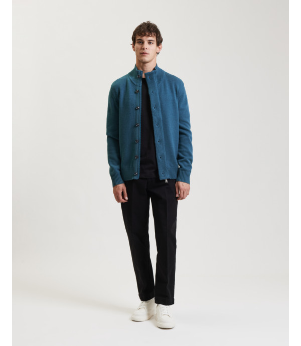 Knitted cardigan with funnel neck