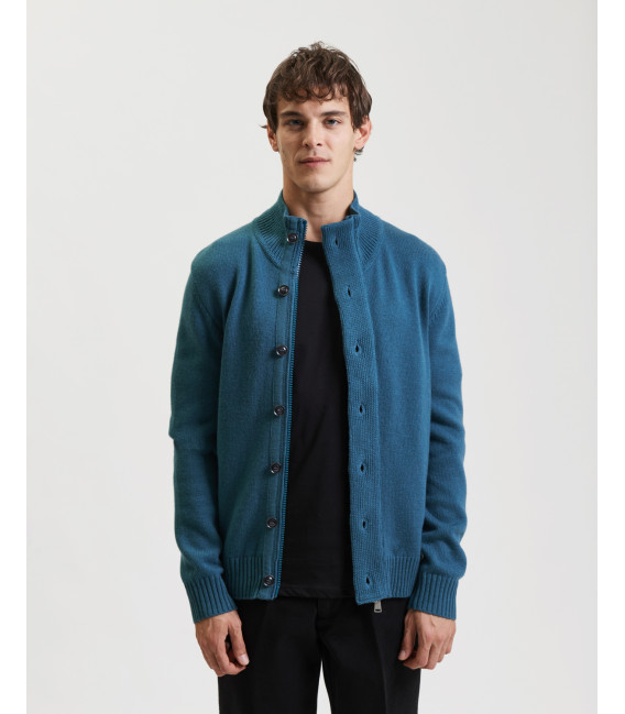 Knitted cardigan with funnel neck