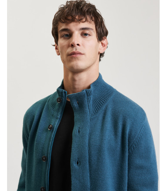 Knitted cardigan with funnel neck