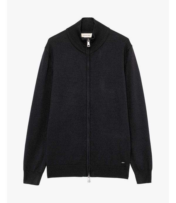 Fine-knit cardigan with high collar