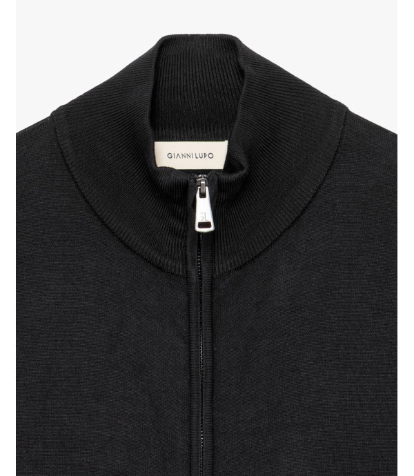 Fine-knit cardigan with high collar