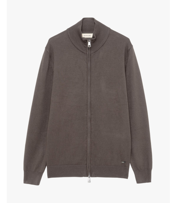 Fine-knit cardigan with high collar