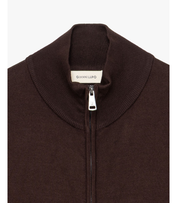 Fine-knit cardigan with high collar