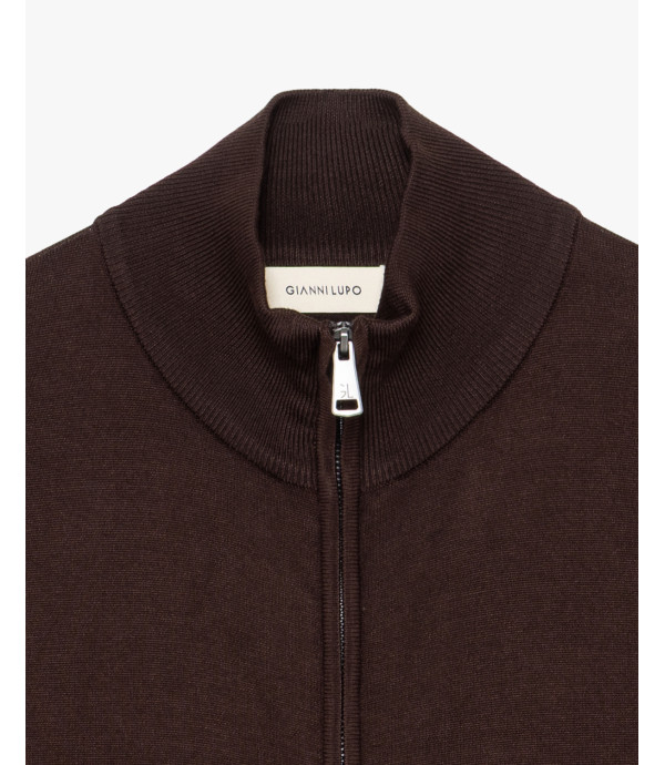 Fine-knit cardigan with high collar