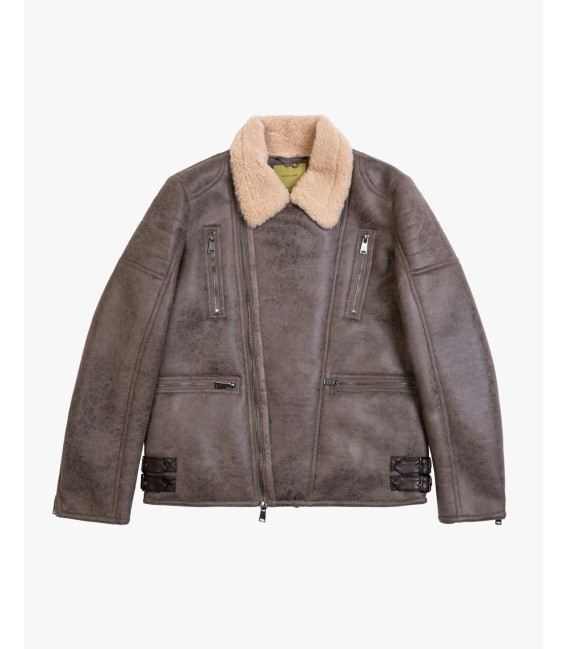 Faux-leather jacket with shearling