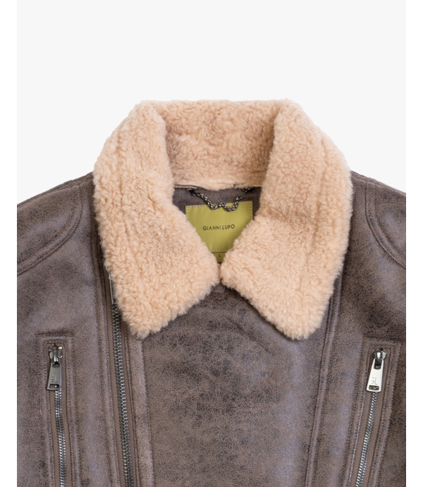 Faux-leather jacket with shearling