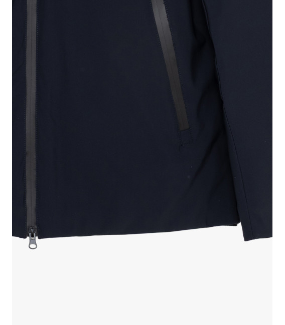 Tech fabric parka with hood and zip pockets