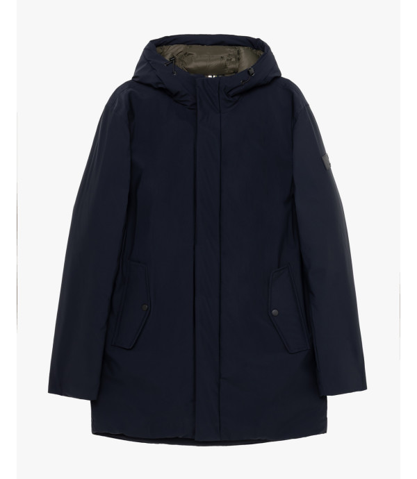 Tech fabric parka with hood