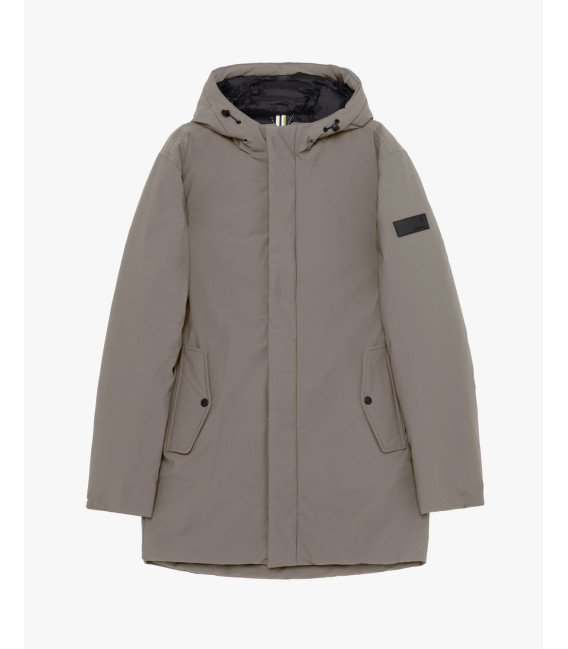 Tech fabric parka with hood