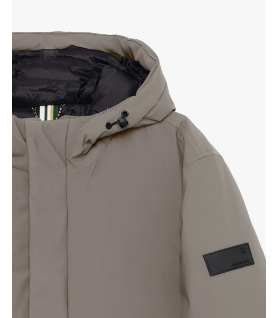 Tech fabric parka with hood