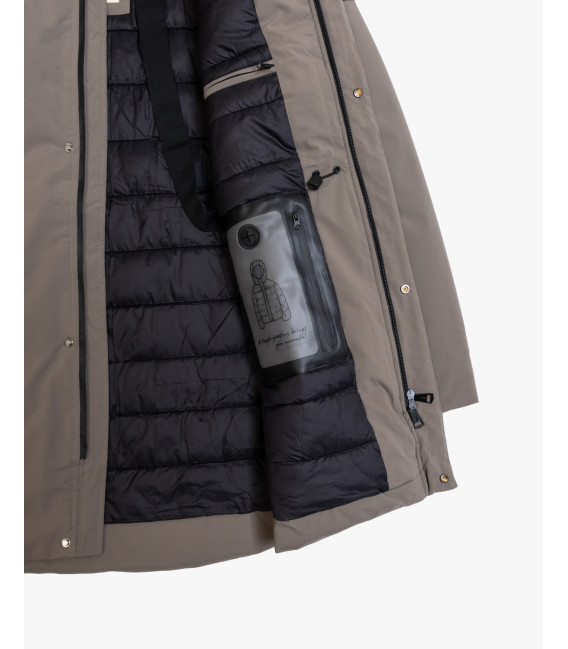 Tech fabric parka with hood