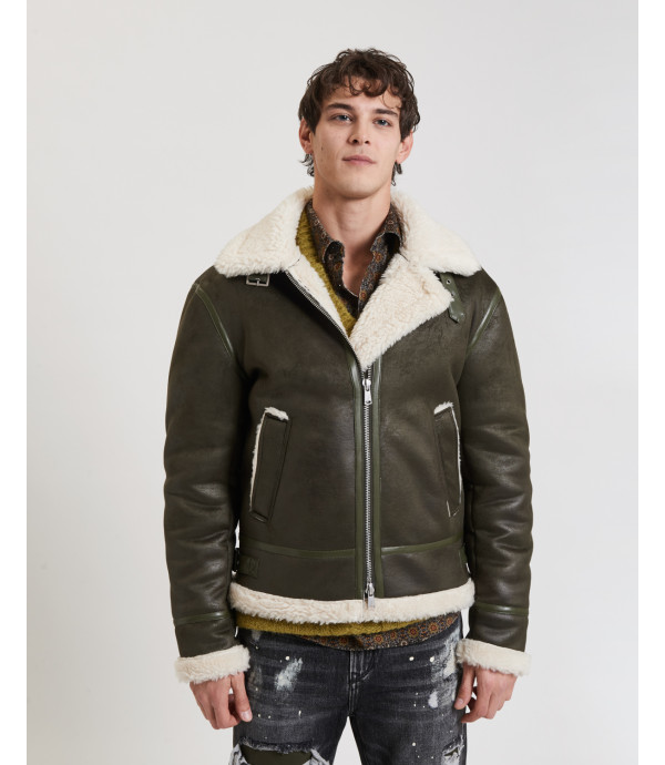 Faux-leather jacket with shearling