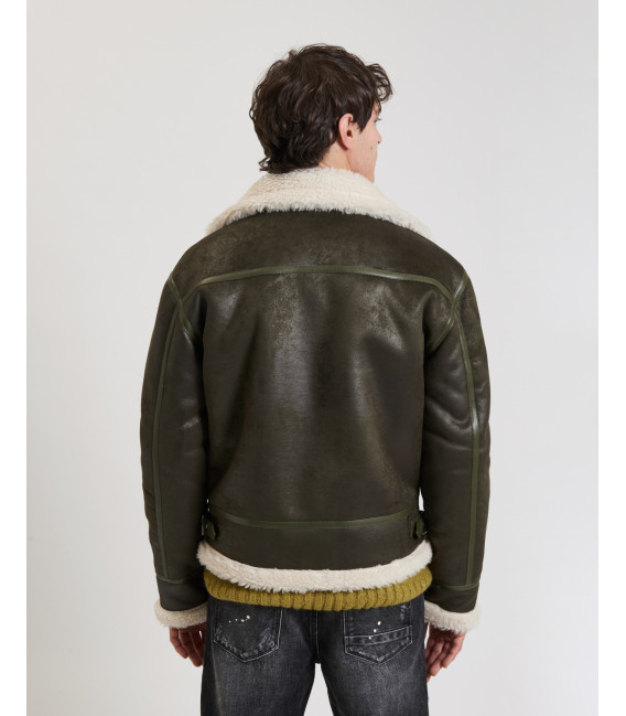 Faux-leather jacket with shearling